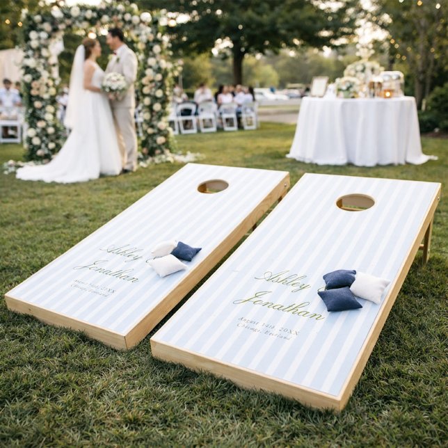 Blue Stripes Outdoor Wedding Cornhole Set (Creator Uploaded)