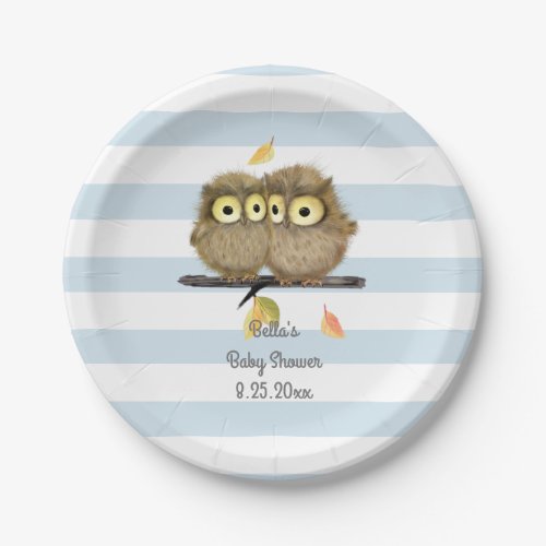 Blue Stripes Owls Paper Plates