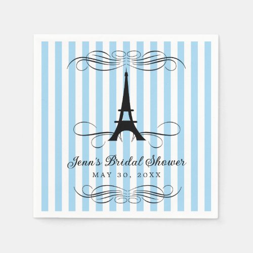 Blue Stripes Paris Eiffel Tower  Bridal Shower Napkins