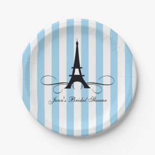 Blue Stripes Paris Eiffel Tower   Bridal Shower Paper Plates