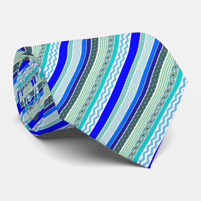 Blue Stripes Pattern Play Men's Fashion Neck Tie (Rolled)