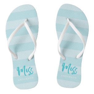 Blue Stripes Personalize with Name Miss Flip Flops