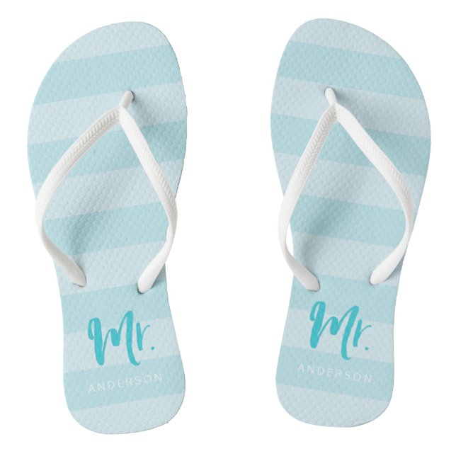 Blue Stripes Personalize with Name Mr Flip Flops (Footbed)