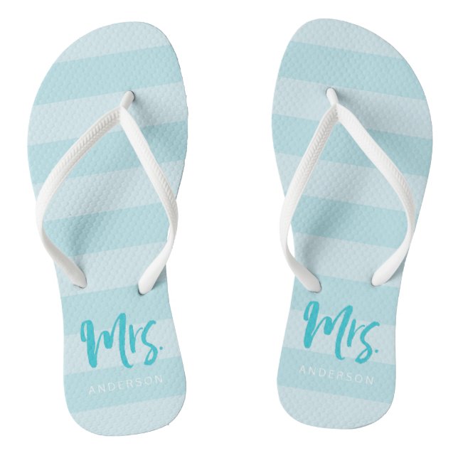 Blue Stripes Personalize with Name Mrs Flip Flops (Footbed)