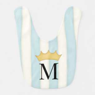 Blue Stripes Personalized Crowned Monogram Royal Baby Bib