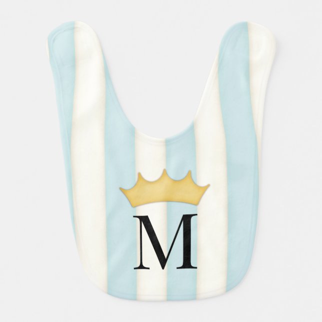 Blue Stripes Personalized Crowned Monogram Royal Baby Bib (Front)