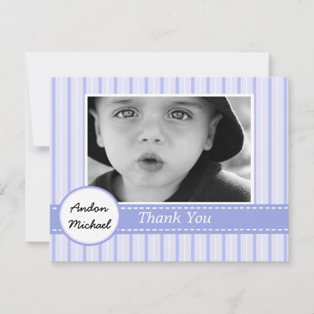 Blue Stripes Photo Flat Thank You Card (Front)