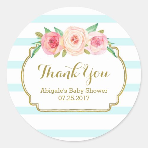 Blue Stripes Pink Floral Baby Shower Favor Tags