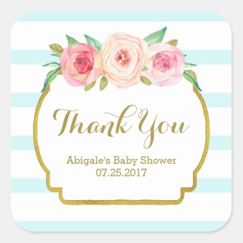Blue Stripes Pink Floral Baby Shower Favor Tags