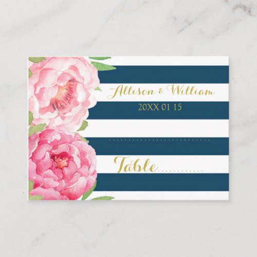 Blue Stripes Pink Floral Table Place Setting Cards