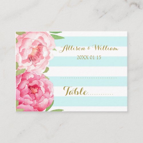 Blue Stripes Pink Floral Table Place Setting Cards