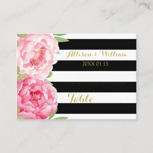 Blue Stripes Pink Floral Table Place Setting Cards