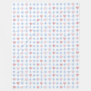 Blue Stripes Pink Hearts Birthday Fleece Blanket