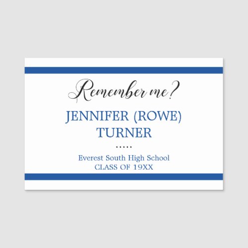 Blue Stripes Remember Me School Class Reunion Name Tag