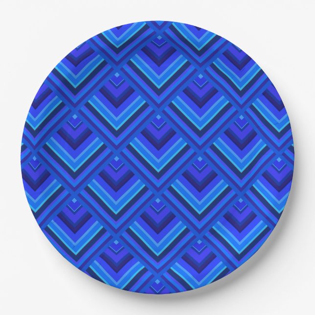 Blue stripes scale pattern paper plates (Front)