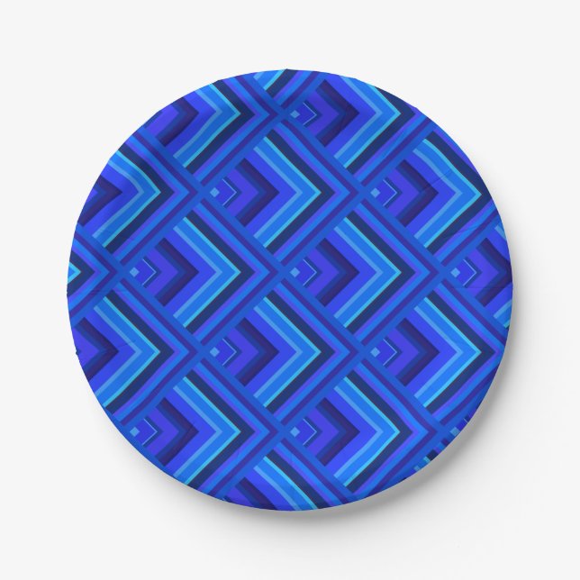 Blue stripes scale pattern paper plates (Front)