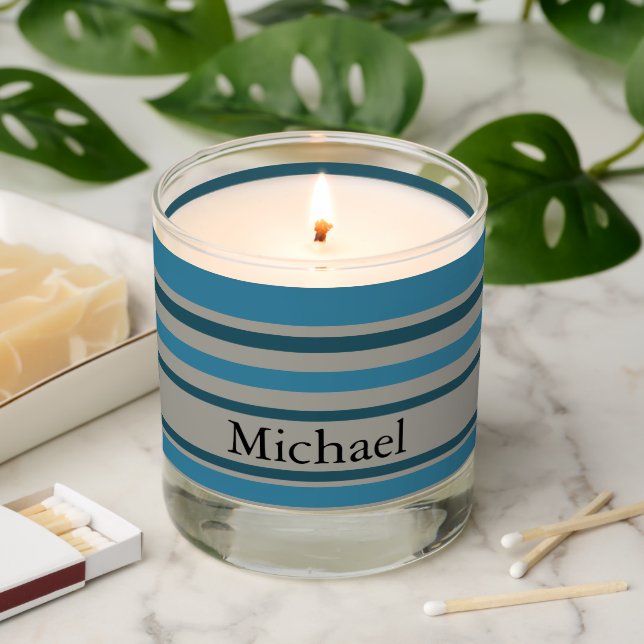 Blue stripes  scented candle (Lit)