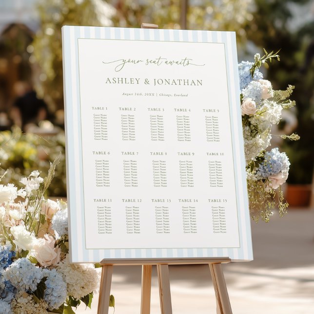 Blue Stripes Seating Chart Foam Board (Creator Uploaded)