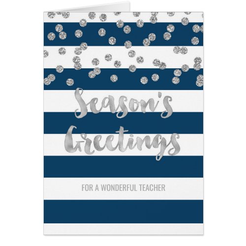 Blue Stripes Silver Confetti Christmas Teacher