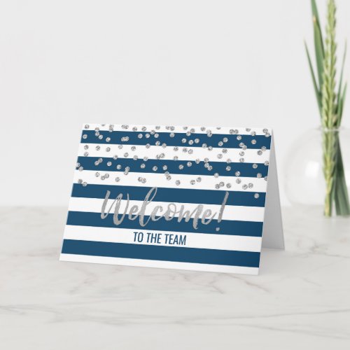 Blue Stripes Silver Employee Welcome to the Team Card