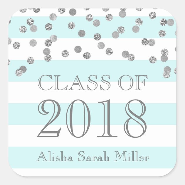 Blue Stripes Silver Graduation Class Of 2018 Square Sticker