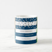 Blue Stripes Silver Photo Best Grandma Christmas Coffee Mug (Center)