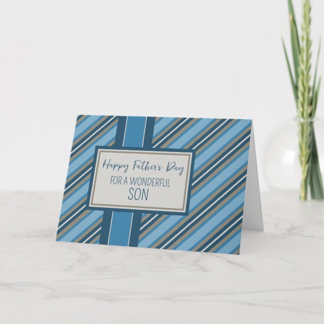 Blue Stripes Son Happy Father's Day Card (Front)