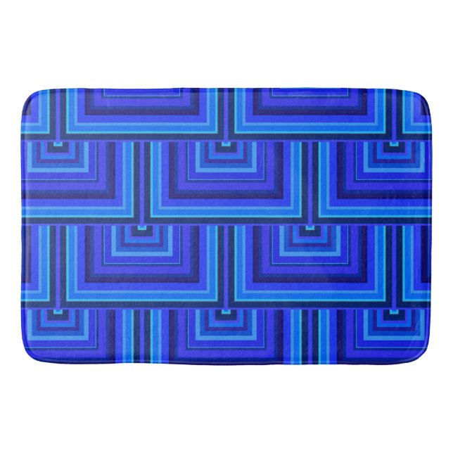 Blue stripes square scales pattern bath mat (Front)