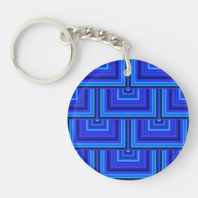 Blue stripes square scales pattern keychain (Front)