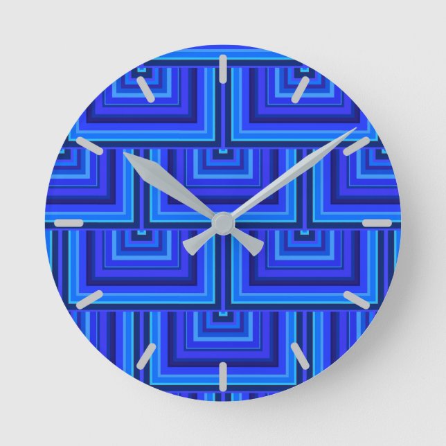 Blue stripes square scales pattern round clock (Front)