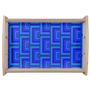 Blue stripes square scales pattern serving tray