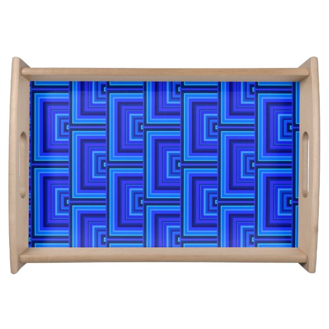Blue stripes square scales pattern serving tray (Front)