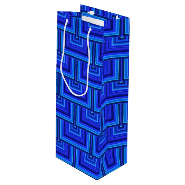 Blue stripes square scales pattern wine gift bag (Front Angled)