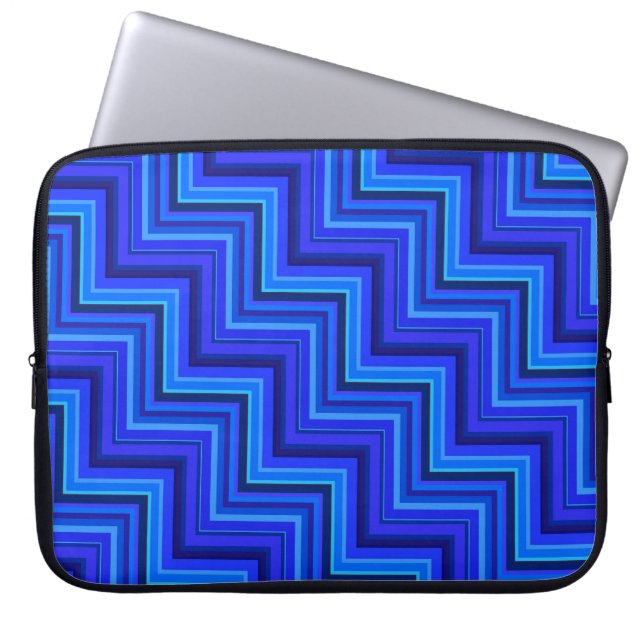 Blue stripes stairs pattern laptop sleeve (Front)