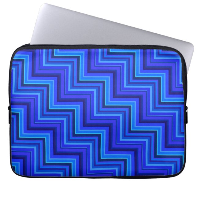Blue stripes stairs pattern laptop sleeve (Front)