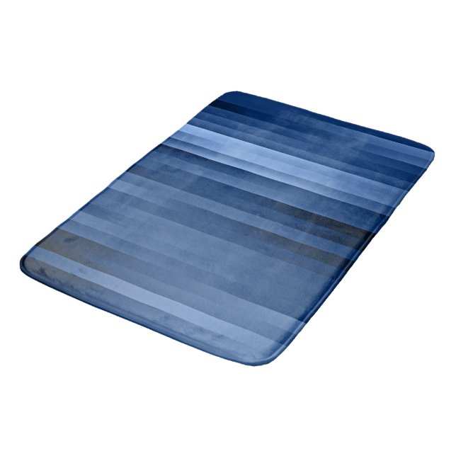 Blue Stripes Striking Shades of Blue Bars Bath Mat (Angled)