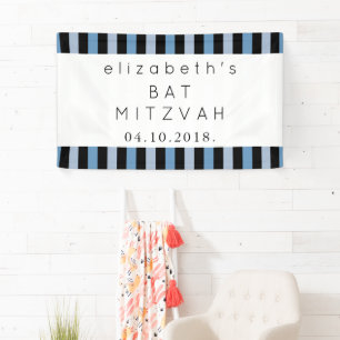 Blue Stripes, Striped Pattern, Lines, Bat Mitzvah Banner