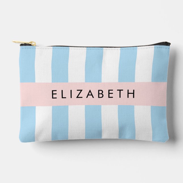 Blue Stripes, Striped Pattern, Lines, Your Name Accessory Pouch (Front)