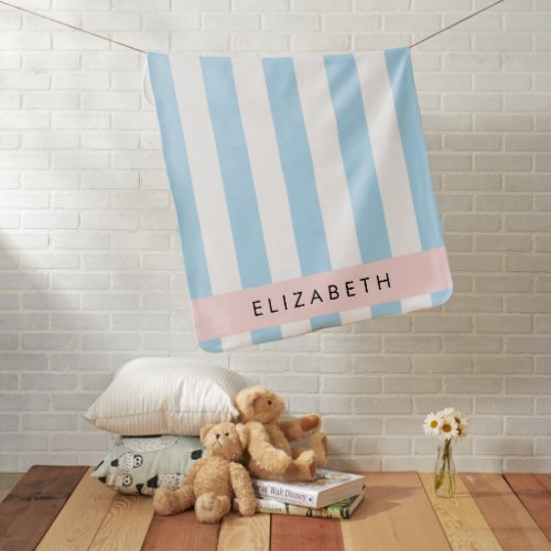 Blue Stripes Striped Pattern Lines Your Name Baby Blanket