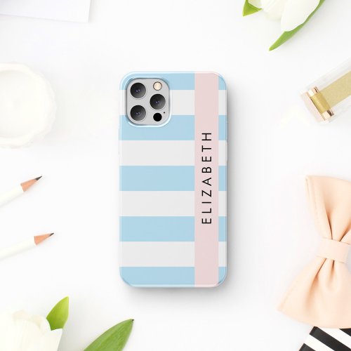 Blue Stripes Striped Pattern Lines Your Name iPhone 12 Pro Case