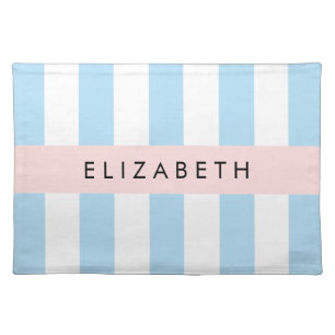 Blue Stripes, Striped Pattern, Lines, Your Name Cloth Placemat