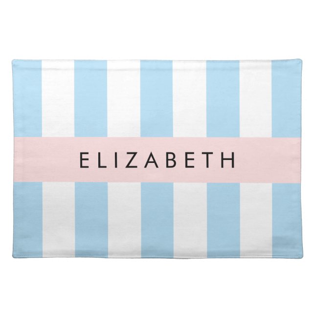 Blue Stripes, Striped Pattern, Lines, Your Name Cloth Placemat (Front)