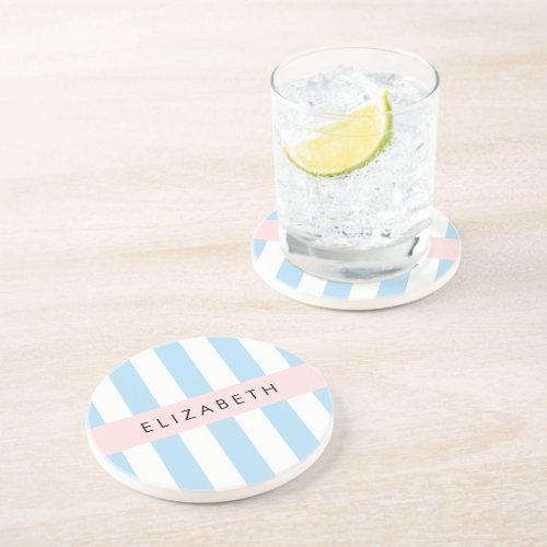 Blue Stripes Striped Pattern Lines Your Name Coaster