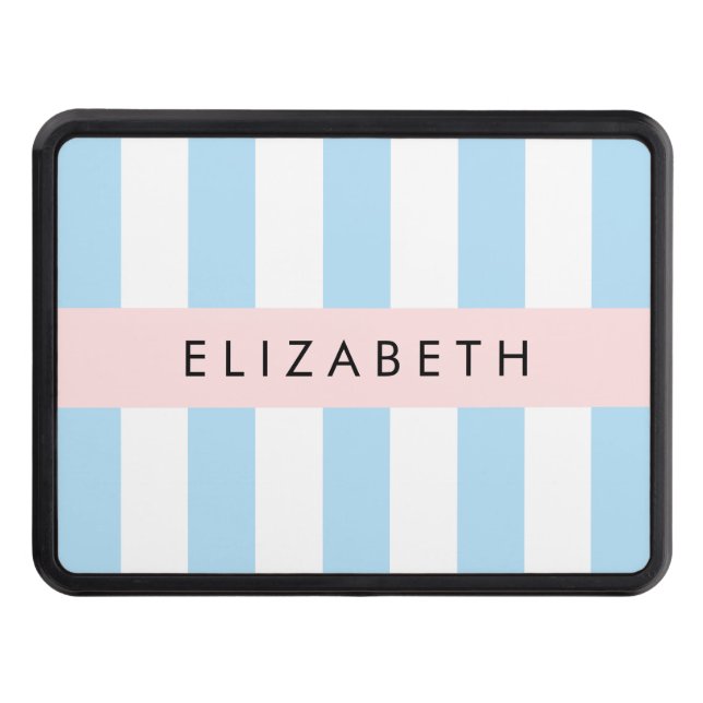 Blue Stripes, Striped Pattern, Lines, Your Name Hitch Cover (Front)