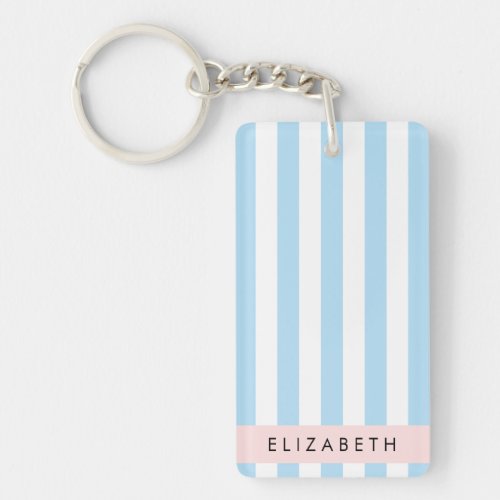 Blue Stripes Striped Pattern Lines Your Name Keychain