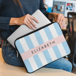 Blue Stripes, Striped Pattern, Lines, Your Name Laptop Sleeve