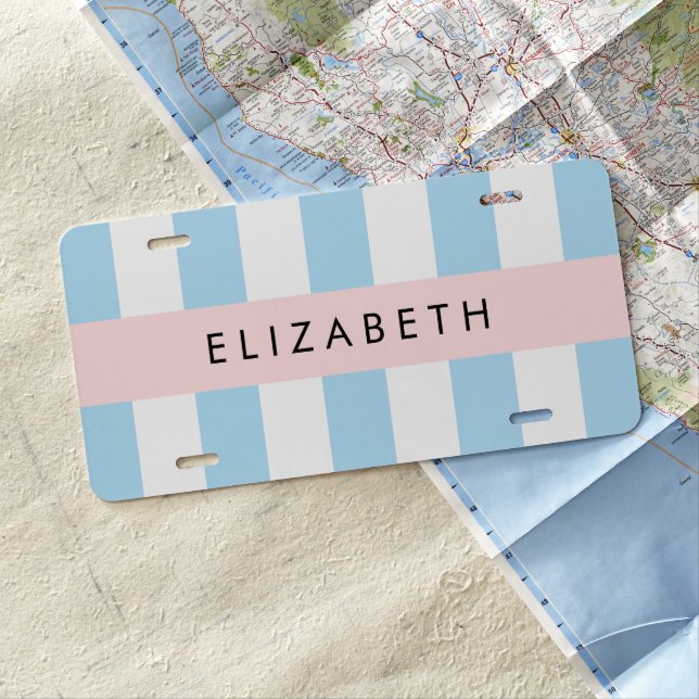 Blue Stripes, Striped Pattern, Lines, Your Name License Plate (In Situ)