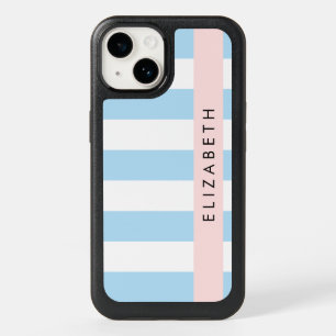 Blue Stripes, Striped Pattern, Lines, Your Name OtterBox iPhone 14 Case