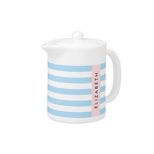 Blue Stripes Striped Pattern Lines Your Name Teapot