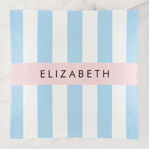 Blue Stripes Striped Pattern Lines Your Name Trinket Tray